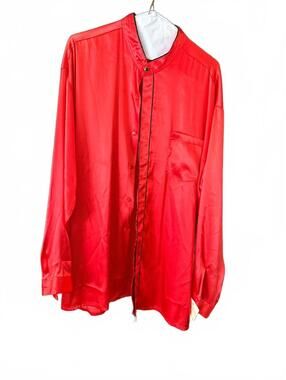 Vintage Hollywood Studio Red Satin Shirt with Black Piping